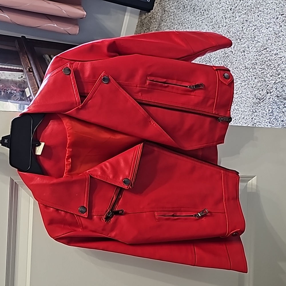 Girls red faux leather jacket